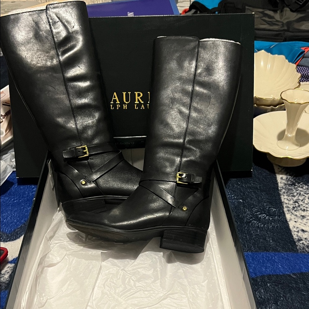 Ralph Lauren Black Leather Tall Boots
